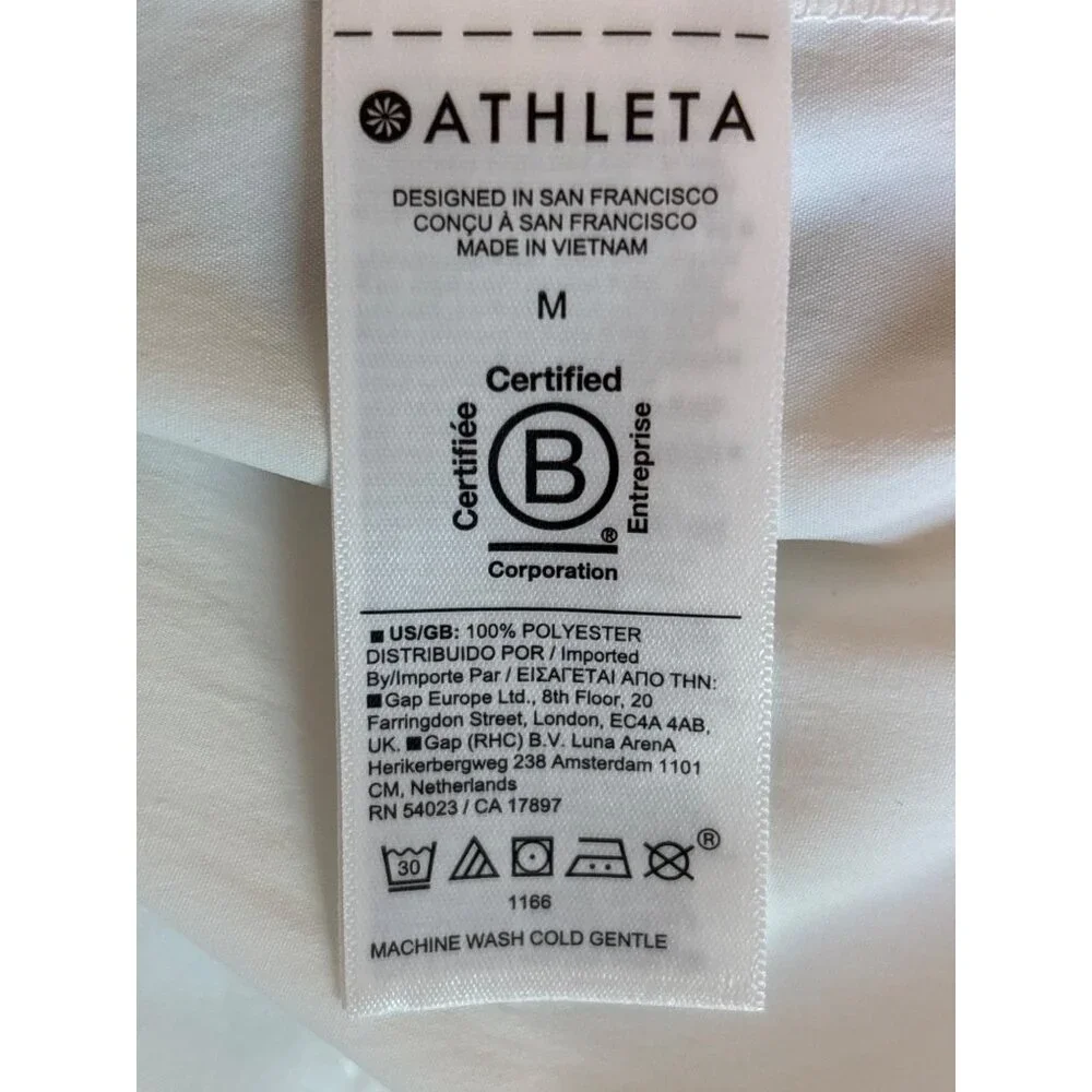 Athleta Womens Shirt Medium Tunic Blouse Pullover White Elastic Waist Oversized‎